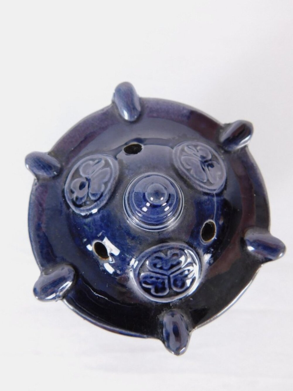 Vintage Blue Ceramic Floral Warmer Burner Small Footed Made In Japan Decor - Picture 5 of 8
